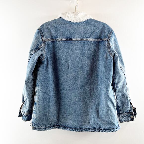 Old Navy Sherpa-Lined Non-Stretch Denim Jean Utility Shacket Blue Small - Picture 5 of 5